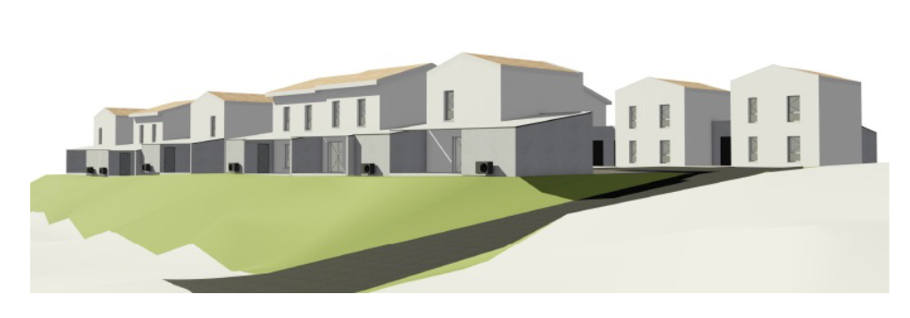 Plan de masse et visuels de la construction des 13 logements individuels à Cocumont (Lot-et-Garonne) – projet Domofrance.